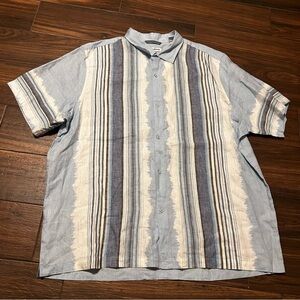 Tommy Bahama Linen Short Sleeve Button Down‎ Shirt XXL NWT Light Blue White